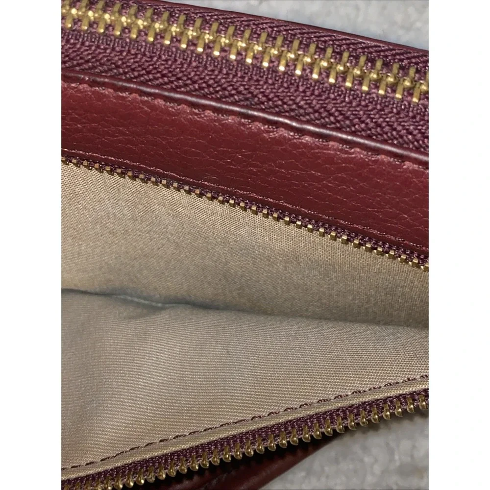 Fossil Tara Wine Burgundy Red Clutch Zip Around Wallet